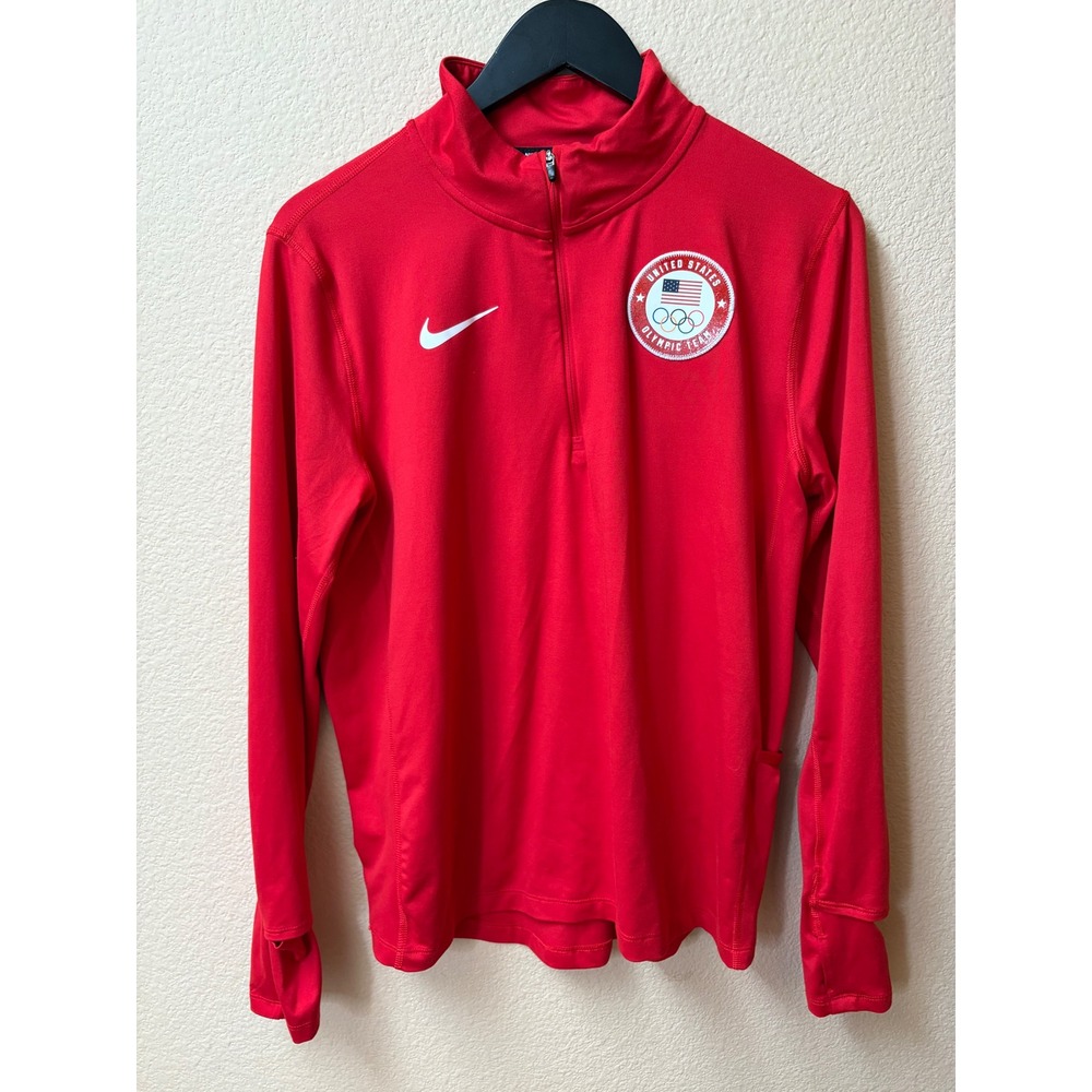 Nike Running Team USA Olympic Dri-FIT 1/4 Zip Pullover Red Mens Medium